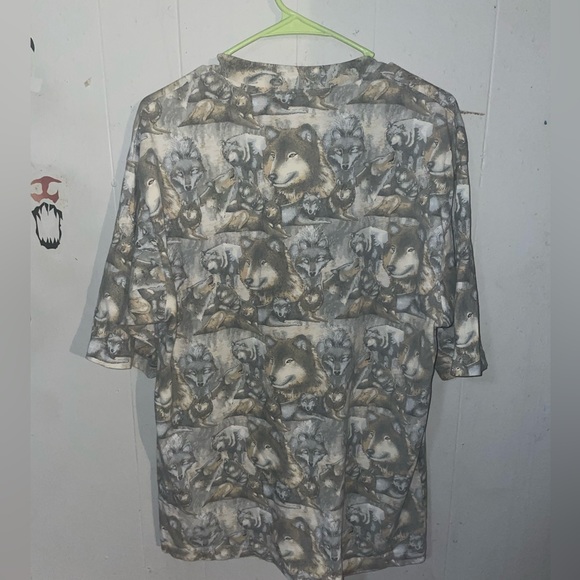 Wolf Camo half button up T-shirt Men’s L - Picture 4 of 4